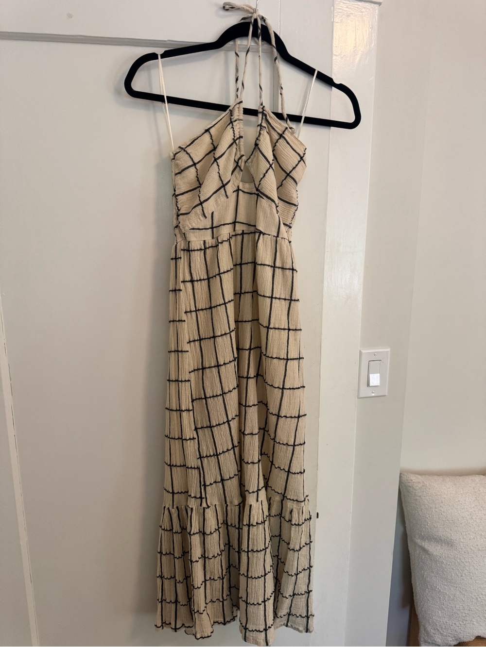 Mango Cream Maxi Dress with Black Windowpane Check